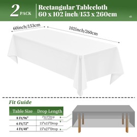 Lumaycens 2 Pack White Tablecloth 60X102Inch Table Cloths Rectangle White Polyester Farbic Tablecloths For 6 Foot Table Washable White Table Cloth Rectangular for Wedding Party Banquet