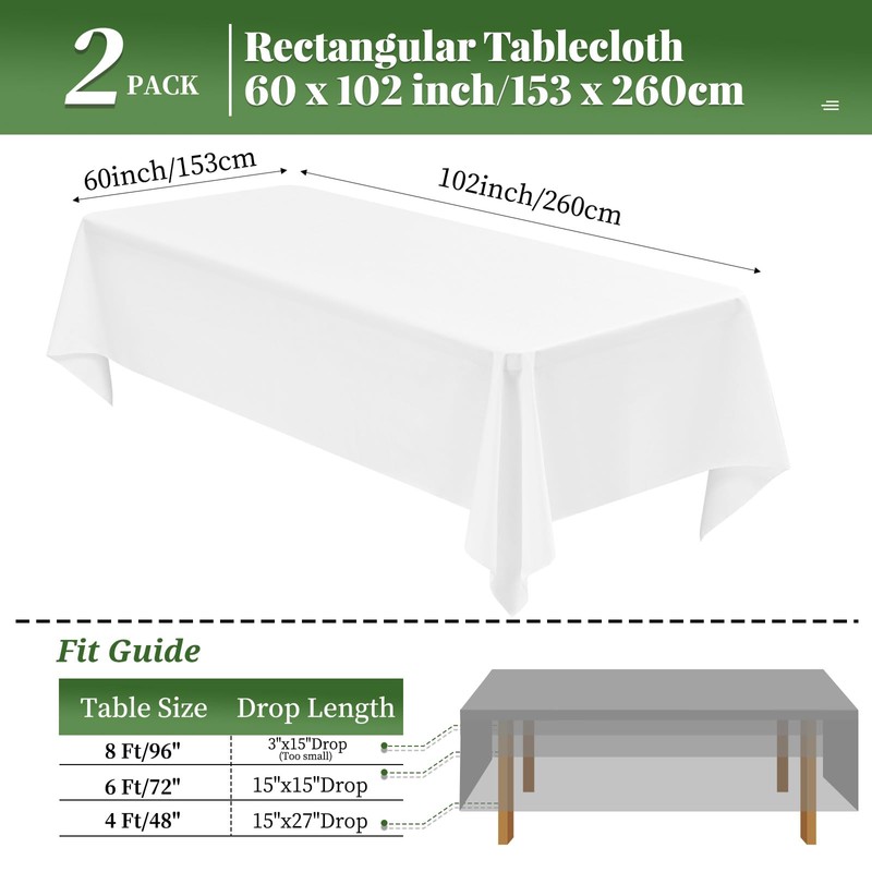 Lumaycens 2 Pack White Tablecloth 60X102Inch Table Cloths Rectangle White