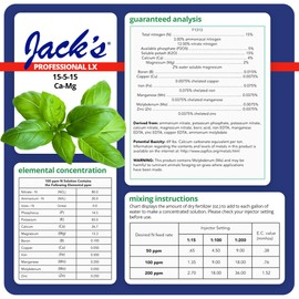 Jack's Professional 15-5-15 CA-MG LX Comprehensive Water-Soluble Fertilizer for Growth in Short, Stocky Plants Grown in Continuous Liquid Feed Programs, 25lbs