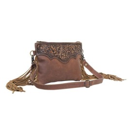 Myra Bag Mocha Dash Hand-Tooled Crossbody Bag for Women S-5749, Multicolored