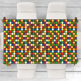 Colorful Cube Tablecloth Colorful Plaid Block Puzzle Game Theme Tablecloth Family Gathering Table Cover for Boys Girls Baby Showers Birthday Party Picnic Dinner Decorations Supplies 98x53in-BECKTEN