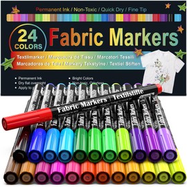 Fabric Markers Permanent For Clothes, 24 Colors Fabric Pens - Waterproof & Machine Washable, for T-Shirt, Canvas Shoes, Bags, Pillowcase & Baby Onesies, Fine Tip Clothing Markers for Laundry Marker