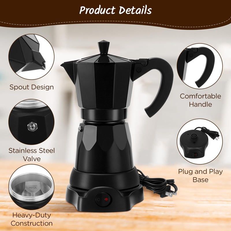 Lemosae Coffee Pot 6 Cup Electric Espresso Coffee Maker Italian