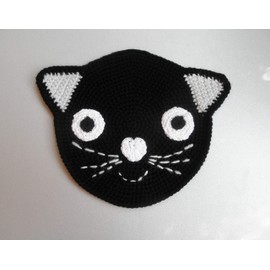 Two Cat Pot Holders Black and Grey Crocheted