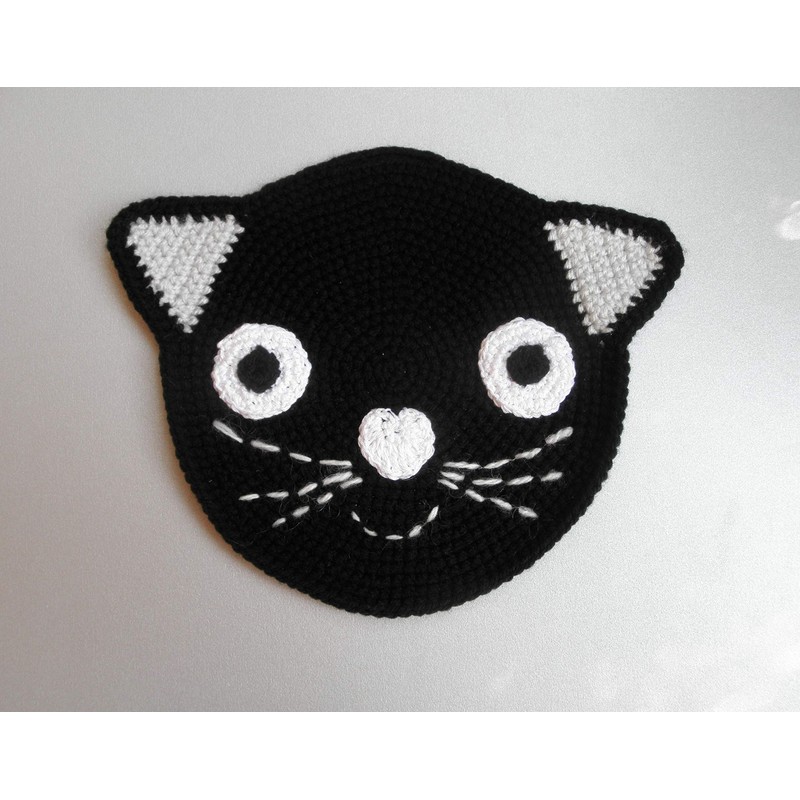 Two Cat Pot Holders Black and Grey Crocheted