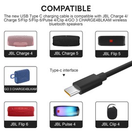 USB C Charging Cord Compatible with JBL Charge 4, Charge 5, Charge 6, Clip 4, Clip 5, Flip 5, Flip 6, GO 3, GO 4, Pulse 4, Pulse 5, Xtreme 3, Xtreme 4, JR POP Speaker, 3.3ft