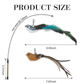 Andiker Interactive Cat Toy With Bell - Wand With 2 Artificial Birds Replacement for Playing and Training - Funny Sticks for Indoor and Outdoor Exercise (Blue+Brown)