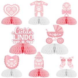 Cielito Lindo Party Decoration Pink, 8pcs Cielito Lindo Talavera Papel Picado Table Honeycomb Centerpiece Double-Sided Printing for Girl Fiesta Mexican Baby Shower Decoration
