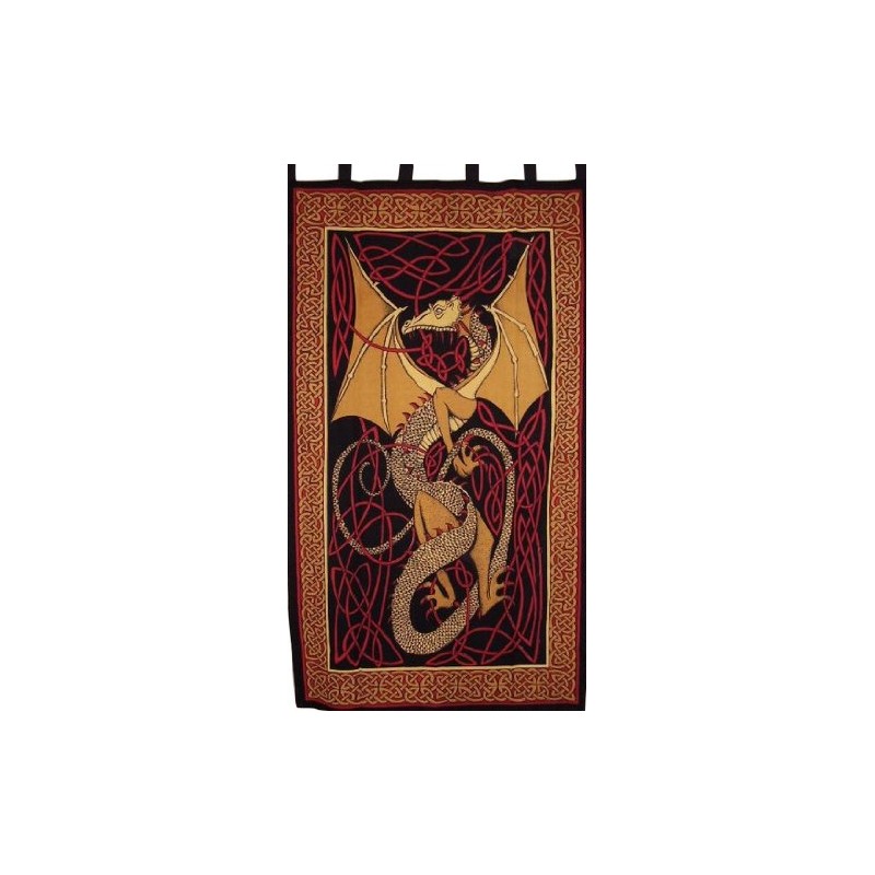 India Arts Celtic Dragon Tab Top Curtain Drape Panel Cotton