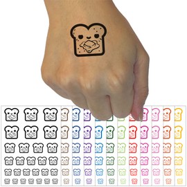 Cute and Kawaii Buttered Toast Bread Temporary Tattoo Water Resistant Fake Body Art Set Collection - Black (One Sheet)