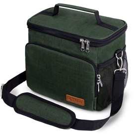 Tiblue Insulated Lunch Bag for Women/Men, Reusable Lunch Box for Office Work School Picnic Beach, Leakproof Freezable Cooler Bag with Adjustable Shoulder Strap for Kids/Adult(Medium, Retro Green)