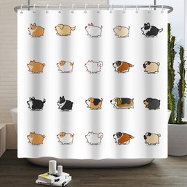 Ttincceer 71x71inch Cartoon Dog Shower Curtain Cute Fat Puppy Walking Bath Curtain Cute Pet Dog Animal Shower Curtains with Hook Waterproof Bathtub Curtain