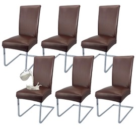 WENZMOC PU Leather Dining Chair Covers Removable 100% Waterproof Chair Covers for Dining Chairs Set of 6, Stretchy & Soft High Back Kitchen Chairs Cover Protectors (Brown)