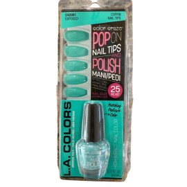 L.A. Colors EXPOSED 25 POP ON NAIL TIPS & POLISH Long Coffin Glossy Cerulean