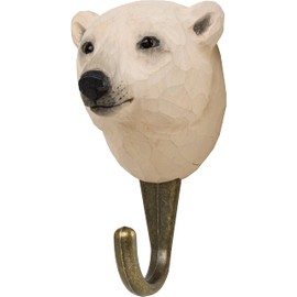 WILDLIFEGARDEN Wildlife Garden WG4793 Polar Bear Hook - Hand Carved Animal Hook Made of Wood and Metal - Polar Animal Collection
