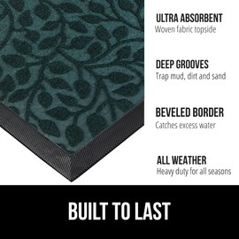 Gorilla Grip 100% Waterproof All-Season WeatherMax Doormat, 23x35, Durable Natural Rubber, Stain and Fade Resistant, Low Profile, Indoor Outdoor Doormats, Easy Clean Patio Entry Mat, Moss Vine Leaves