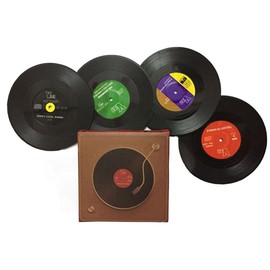 SEIWEI 6 Pcs Fun Vintage Record Coasters, Parties Cool Coaster Music Lovers Vinyl Disc Coaster for Home Kitchen Coffee Table Decor, Tabletop Protection