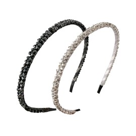 "Crystal Beaded Headband for Women, Fashion Super Shiny Women Two Rows Black Crystal Beads Headband Girls Headwear Rhinestone Beaded Hair Band Hair Accessories Women's Fashion Headbands Care "