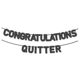 Pre-Strung Congratulations Quitter Banner for Retirement Party Decorations - NO DIY - Retirement Banner- Farewell Party Banner - Black Glitter