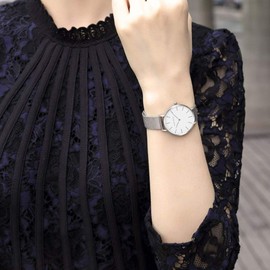 HANNAH MARTIN Reloj Análogo para Mujer Reloj De Pulsera De Malla de Acero Inoxidable con Extensible de Malla de Acero Inoxidable, Sin Segundero, Carcasa de Resina, Con Broche Ajustable (Plateado)