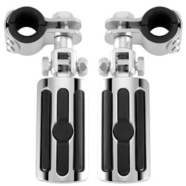 Bravema Highway FootPegs Fit for Motorcycle 1 inch to 1 1/3 inch with Engine Guard, Highway Footrest for Harley Indian Yamaha Honda Suzuki (Silver)