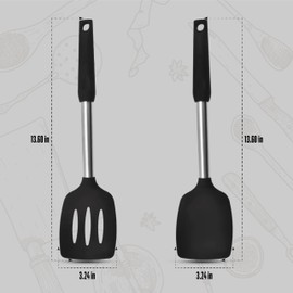 Spatulas Silicone Set of 2 Solid Turner Slotted & Solid Silicone Spatulas for Cooking Eggs, Fish, Pancakes BPA Free solid kitchen flipper spatula– Silicone Cooking Utensils Set – Black