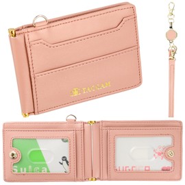 TACCAM Pass Case, Commuter Pass Case, Reel Included, Design and Functionality, Card Case, Card Holder, Men's, Women's, Bifold Butterfly, pink & gold