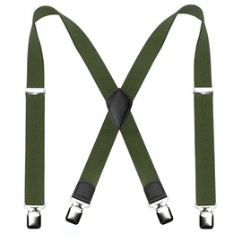 JEMYGINS X Shape Men's Adjustable Elastic Braces with 4 Metal Clips for Everyday Work or Wedding Unisex, olive green