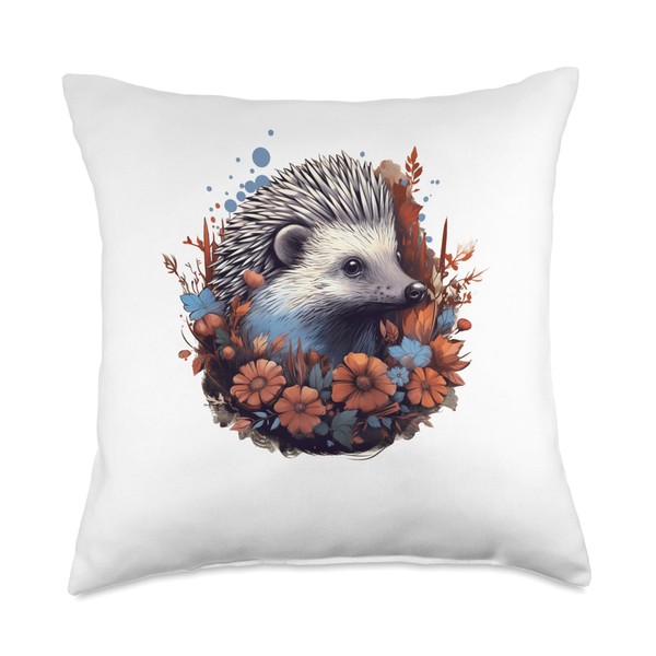 Flower Peek-a-Boo Adorable Hedgehog Emerging Through Flowers Throw Pillow