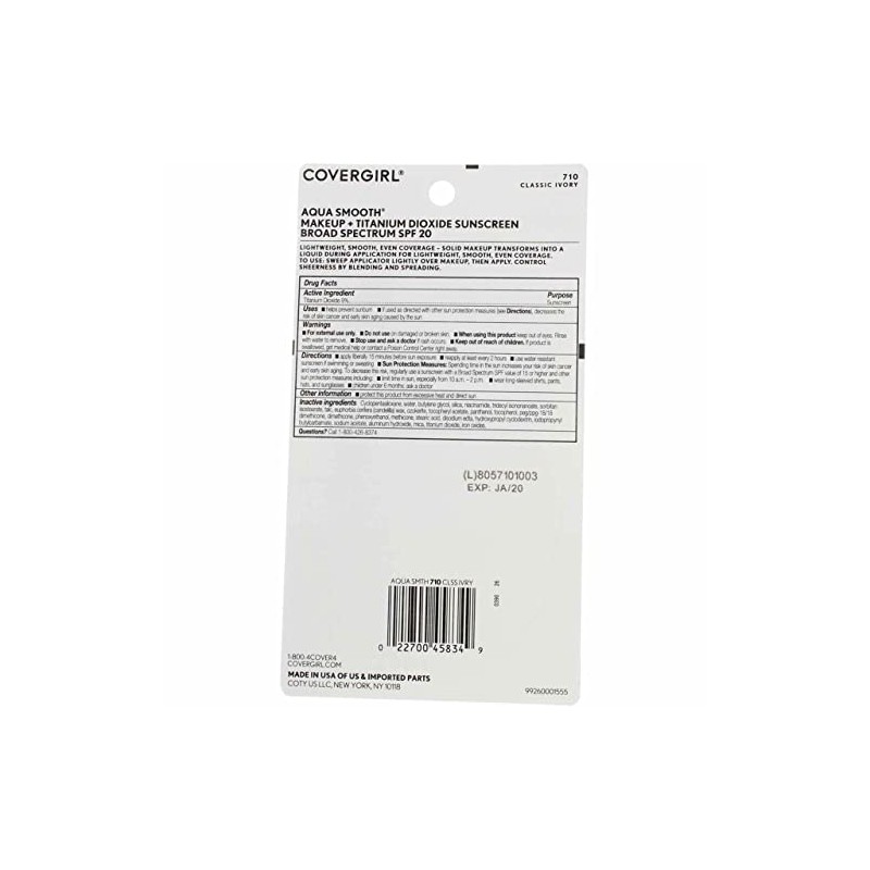 Base compacta CoverGirl Aquasmooth SPF 20, 710 Classic Ivory, 0.4