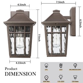 Darkaway Outdoor Sconce Lights Wall Light Fixtures, Exterior Porch Light Outdoor Sconce Anti-Rust Waterproof Aluminum Outside Light with Water Ripple Glass for Patio Yard Doorway Garage