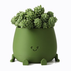 TOPOLA Happy Face Planter, 5.2 Inches Plastic Plant Pot, Self Watering Plant Pot with Drainage Holes for Indoor Outdoor, Succulent Pot, Funny Flower Pot, Dark Green