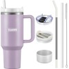 TEAMVV 40 oz Tumbler with Handle and Straw Stainless Steel Vacuum Insulated Tumbler Tea or Iced Coffee Mug for Hot or Cold Beverages 40 oz Tumbler with Handle(Lilac)