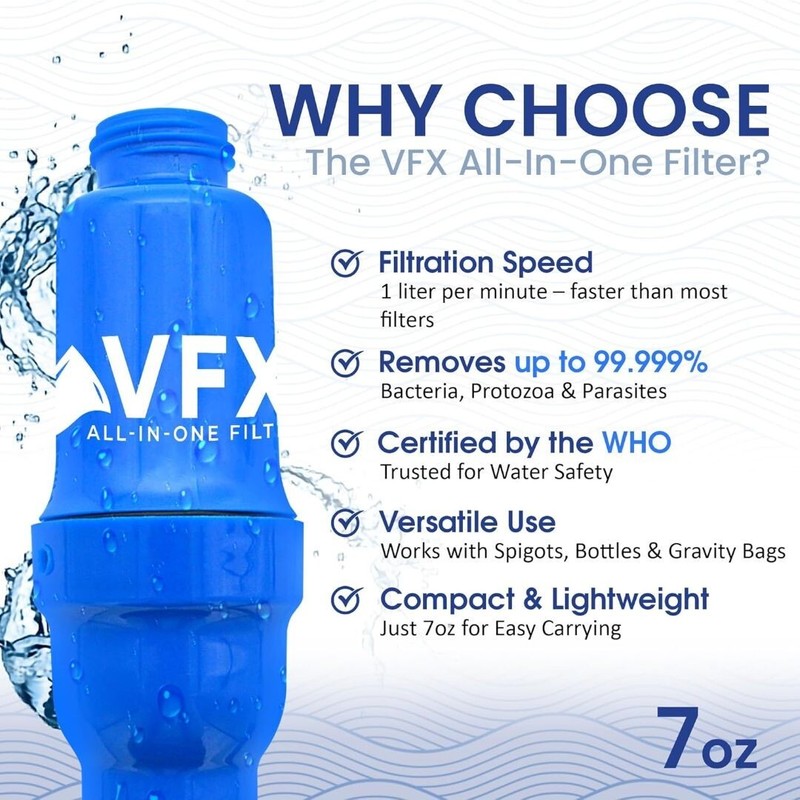 VFX All-in-One Portable Water Filter – Survival Water Purifier for