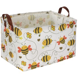 Essme Rectangular Kids Storage Bins,Cute Storage Basket Organizer with Handles for Kids Room Decor,Yellow Basket,Gift Baskets Empty.(Bee)