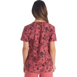 Dickies EDS Women Scrubs Top V-Neck Print DK876, XS, Grunge N Roses