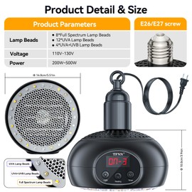 TFNN Chicken Coop Heater Lamps,200W-350W-500W Reptile Heating Lamp Upgraded with UVA UVB Ligh 3-6-9-12H Timer,Protable Greenhouse Heater for Outdoor Chicken Coop for Reptile Rabbits Dog Cats (Black)