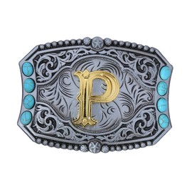 Vintage Turquoise Belt Buckle Men Western Cowboy Cowgirl Rodeo Belt Buckles Initial Letters P Belt Buckles for Men and Women