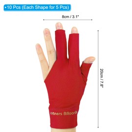 PATIKIL 10pcs 3 Finger Pool Glove Right&Left Hand, Billiard Gloves Pool Cue Accessories for Shooter Carom Pool Snooker Cue Sport, Red