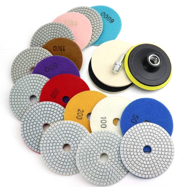 4 Inch Diamond Polishing Pads with 5/8’’-11 Backer Pad, 12PCS