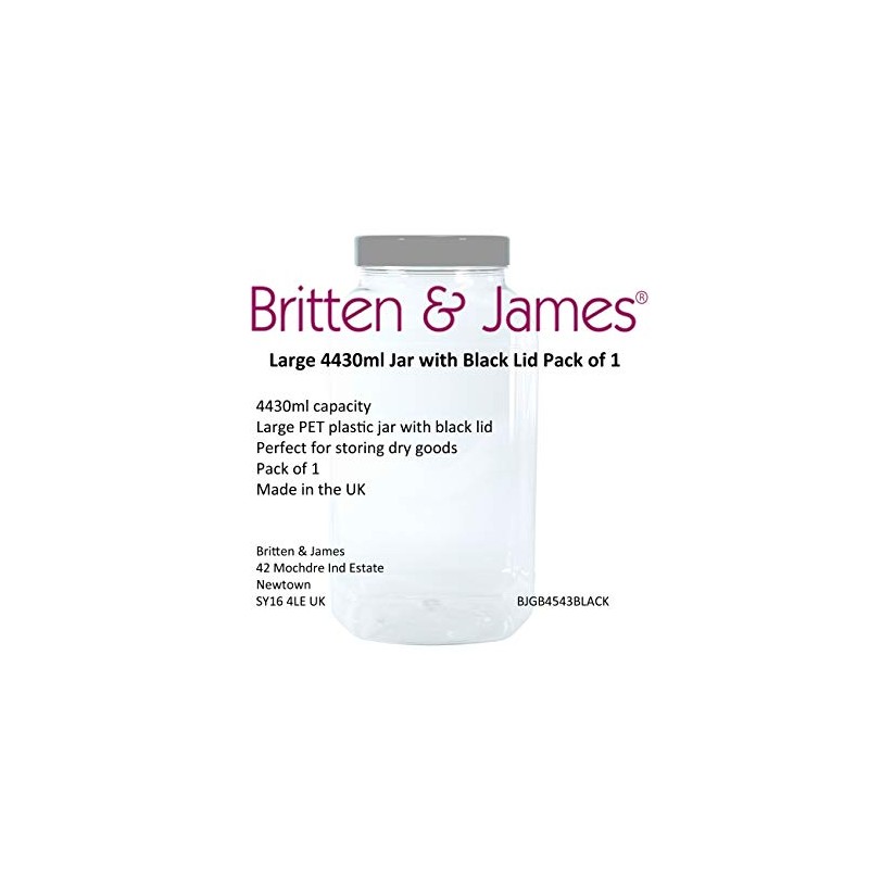 Britten & James Large Food Grade Plastic Jar with Black