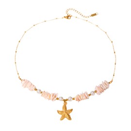 CANYEN Starfish Necklace, Shell Necklace, Seashell Necklace, Pooka Shell Necklace, Gold Shell Necklace, Sea Shell Necklace for Women, Pink Necklaces for Women, Pink Jewelry, Shell Jewelry, Sea Shell Jewelry, Hawaiian Jewelry, Beach Jewelry, Ocean Jewelry