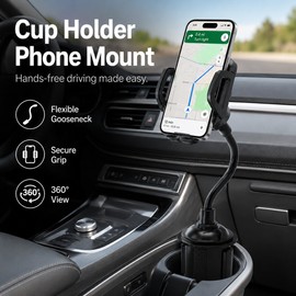 Car Cup Holder Phone Mount for Hands-Free Viewing – Adjustable Gooseneck Stand for Driving Travel