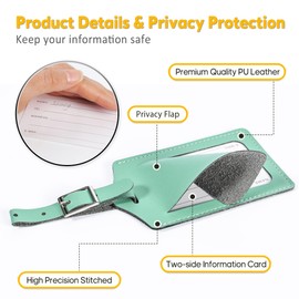 Travelambo 4 Pack Leather Luggage Tags for Suitcases Travel Labels (Blooming Green)