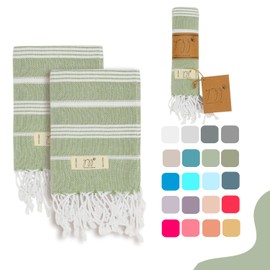 Yazz Turkish Cotton Hand Towels - Set of 2 | 18" x 30" inches | Thin Light Compact Travel Towels, Cotton Turkish Hand Towels for Bathroom | Kitchen, Gym Towels (Apple Green)