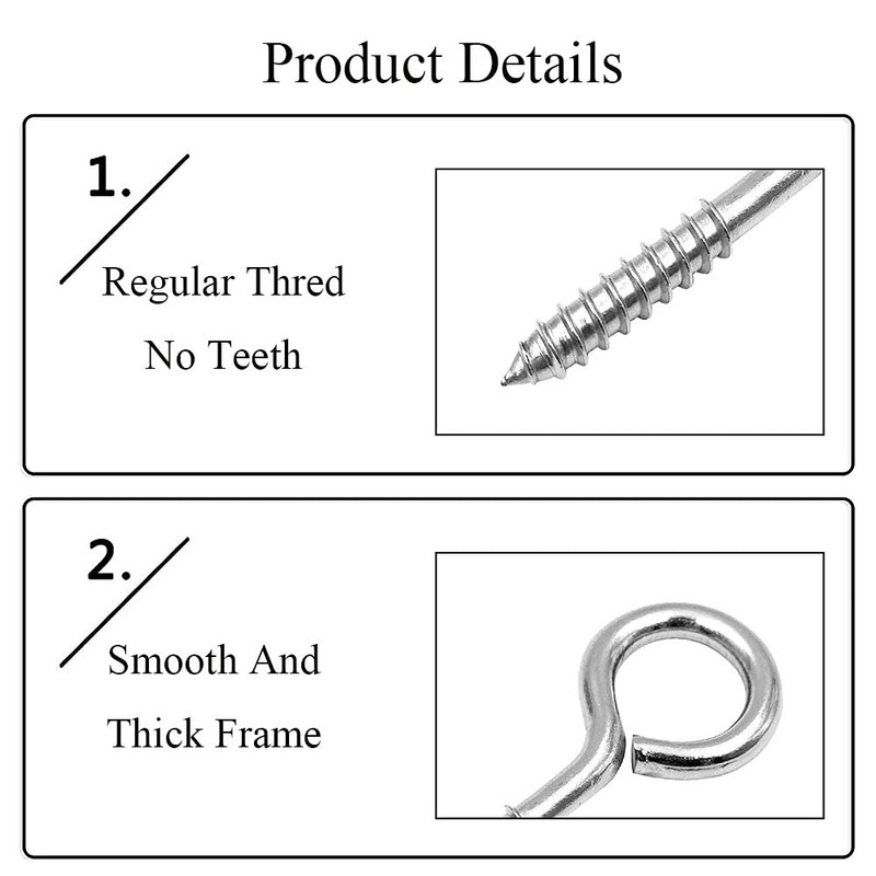 36 Pcs Heavy Duty Stainless Steel Eye Hooks Screw Eyes