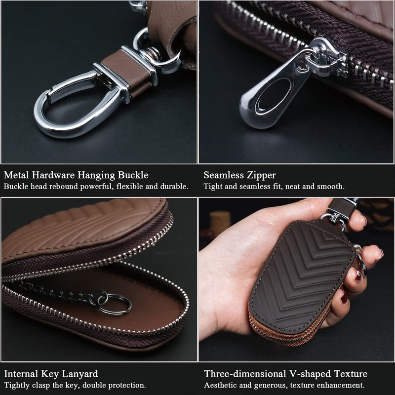 Leather Car Key Fob Cover, Key Case for Keychain Car