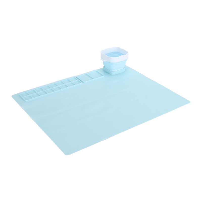 Silicone Painting Mat with Water Cup Washable Protruding Scale Line