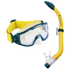 U.S. Divers Avila Kid II Snorkel Combo - Curved 1-Window Lens for Panoramic Vision, Anti-Fog Lens, Dry Top Snorkel - Play Series | Unisex Children, X-Small (Ages 4+), Navy Blue/Yellow (SC3870407XS)