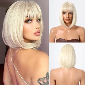 WigsA Blonde Heat Resistant Synthetic Hair Bob Straight Costume Wig With Fringe